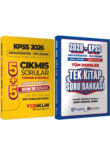 2026 Ortaöğretim-Önlisans 5+5 Çözümlü Son 10 Sınav Fasikül Fasikül Çıkmış + Ortaöğretim Ön Lisans Tek Kitap Soru