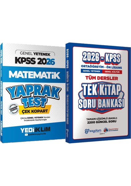 2026 Kpss Genel Yetenek Matematik Çek Kopart Yaprak Test + Ortaöğretim Ön Lisans Tek Kitap Soru