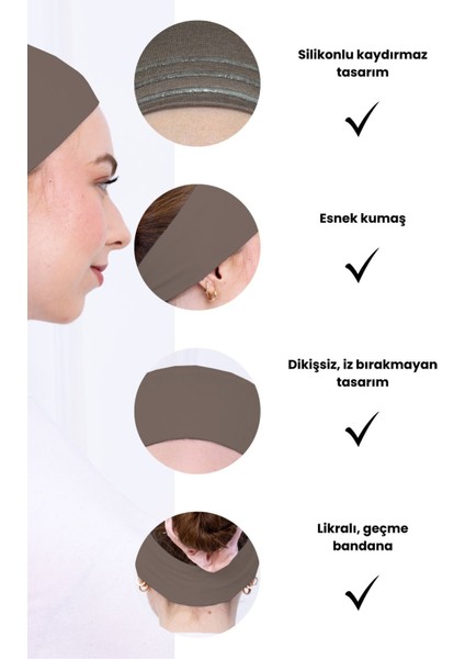 Kaymayan Silikonlu Bandana Bone - Sportif Saç Bandı Kahverengi modelleri