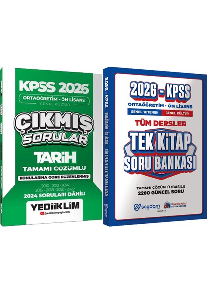 Kpss 2026 Ortaöğretim-Önlisans Tarih Konularına Göre Çıkmış Sorular + Ortaöğretim Ön Lisans Tek Kitap Soru