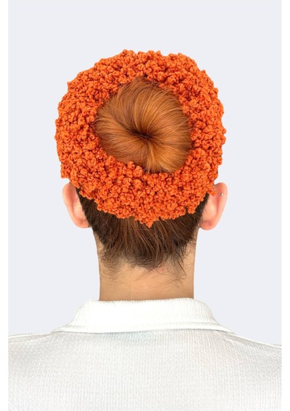 Arap Saçı Topuz Tokası Dolgun Lastikli Tesettür Kadın Aksesuar Toka Turuncu