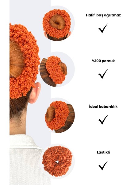 Arap Saçı Topuz Tokası Dolgun Lastikli Tesettür Kadın Aksesuar Toka Turuncu modelleri