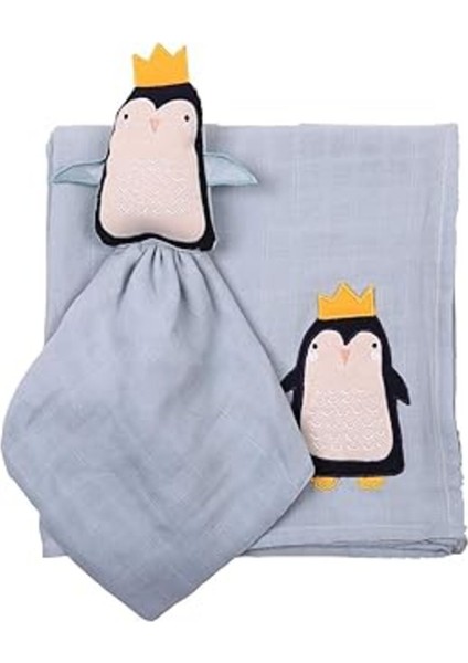 Turkuaz Penguen Uyku Arkadaşı Müslin Seti - Yumuşak ve Rahat Uyku Arkadaşı