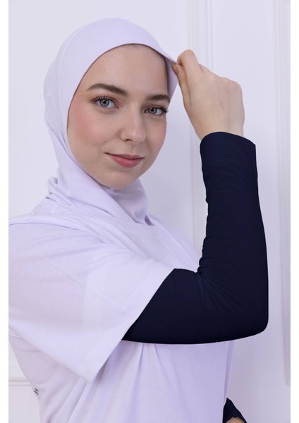 Likralı Penye Kolluk - Pratik Kadın Tesettür Düz Namaz Kolluğu 1 Çift 40CM Viskon Hijab Lacivert