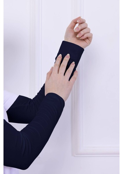 Likralı Penye Kolluk - Pratik Kadın Tesettür Düz Namaz Kolluğu 1 Çift 40CM Viskon Hijab Lacivert fiyatları