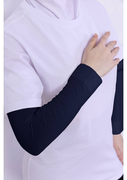 Likralı Penye Kolluk - Pratik Kadın Tesettür Düz Namaz Kolluğu 1 Çift 40CM Viskon Hijab Lacivert modelleri