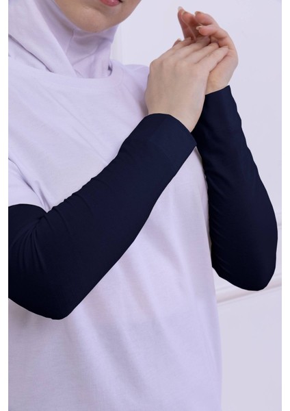 Likralı Penye Kolluk - Pratik Kadın Tesettür Düz Namaz Kolluğu 1 Çift 40CM Viskon Hijab Lacivert fırsatları