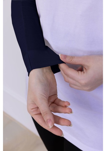 Likralı Penye Kolluk - Pratik Kadın Tesettür Düz Namaz Kolluğu 1 Çift 40CM Viskon Hijab Lacivert indirimleri