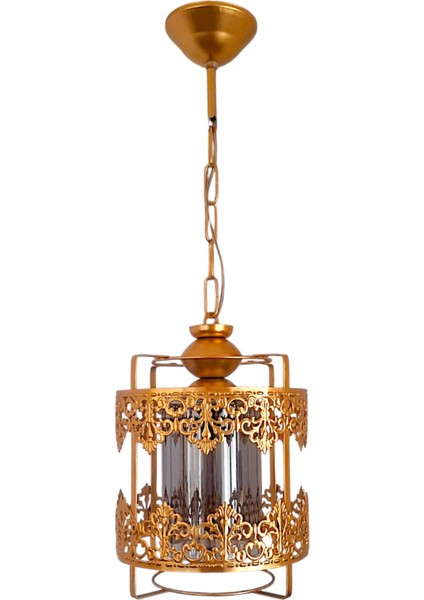 Taç Tekli Avize Gold – Füme Renkli Camlı, Modern Metal Gövdeli Sarkıt Aydınlatma fiyatları