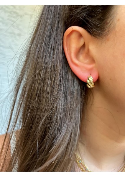 Vıp Seri Minimal Gold Burgu Küpe