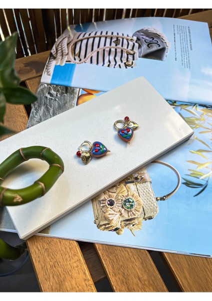 Cherry Vıp Seri Kiraz Kalp Charmlı Küpe