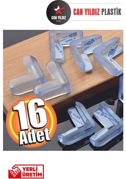 Şeffaf Yapışkanlı Kenar ve Köşe Koruyucu - Çocuk Kenar Köşe Koruma 16 Adet