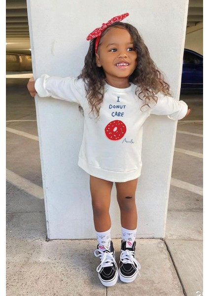 Kız Çocuk Donut Baskılı 3 Iplik Kumaş Pamuklu Sweatshirt