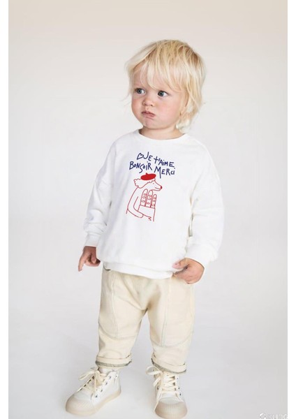 Unisex Çocuk Baskılı 3 Iplik Pamuklu Kumaş Sweatshirt