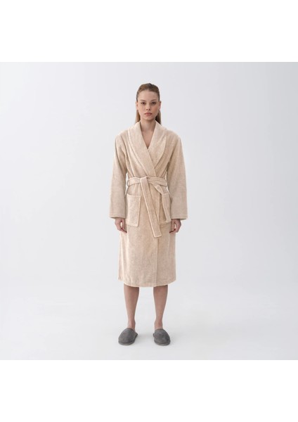 Eclair Penye Pamuk Unisex Bornoz Bej