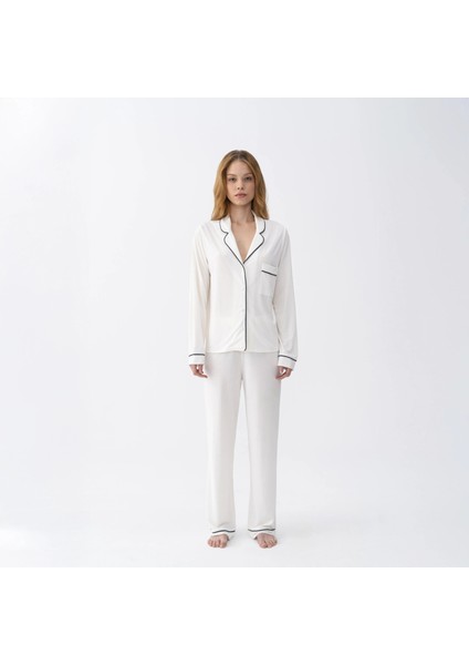 Sia Kadın Modal Biyeli Uzun Kol Pijama Üst Ekru fiyatları