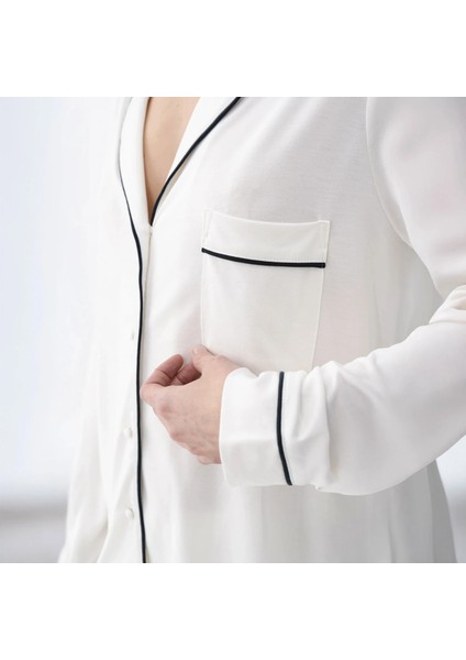 Sia Kadın Modal Biyeli Uzun Kol Pijama Üst Ekru modelleri