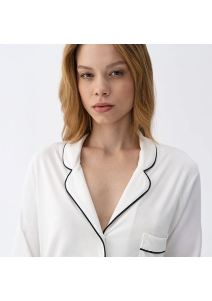 Sia Kadın Modal Biyeli Uzun Kol Pijama Üst Ekru fırsatları