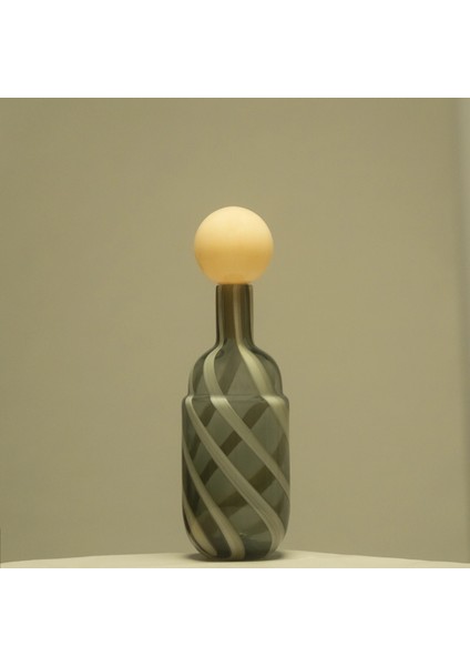 Lyon Yeşil Krem Çizgili Cam Vazo 12X39 cm