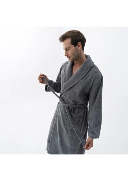 Eclair Penye Pamuk Unisex Bornoz Gri