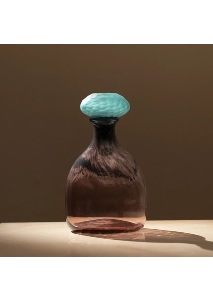 Zea Mürdüm Mavi Kapaklı Cam Vazo 17X28 cm