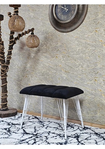 Metal Beyaz Tel Ayaklı 60 cm Puf Bench - Puf - Bench - Oturak - Mutfak Oturağı - Antre Oturağı Siyah Renk 60 x 40 Boyut/ebat