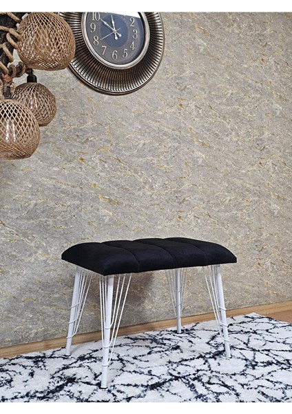 Metal Beyaz Tel Ayaklı 60 cm Puf Bench - Puf - Bench - Oturak - Mutfak Oturağı - Antre Oturağı Siyah Renk 60 x 40 Boyut/ebat modelleri