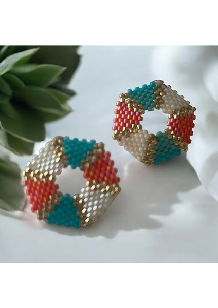 Turuncu, Mavi, Krem, Altıgen, Çivili Küpe modelleri