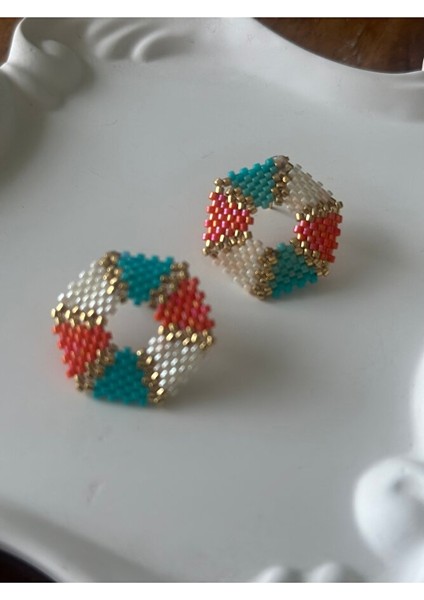 Turuncu, Mavi, Krem, Altıgen, Çivili Küpe fırsatları