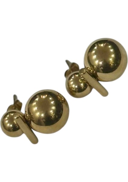 Çelik Altın Küpe Minimalist Iki Küreli Modern Tasarım Parlak Yüzey Şık Takı Model fiyatları