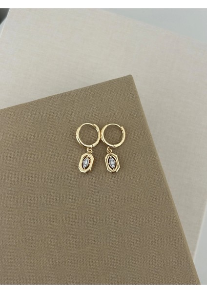 Gold Minimal Taşlı Küpe
