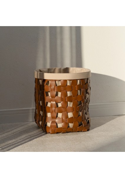 Royce Deri Örgü Sepet Büyük Taba