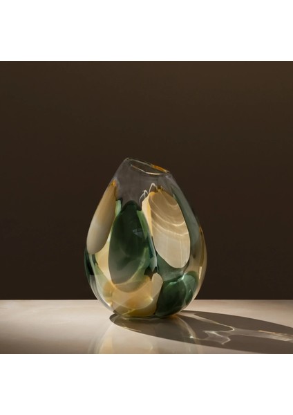 Boris Yeşil Sarı Cam Vazo 20X25 cm