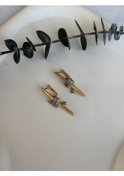 Gold Zirkon Taşlı Küpe