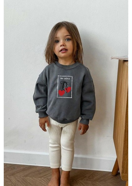 Kız Çocuk Baskılı 3 Iplik Pamuklu Kumaş Sweatshirt