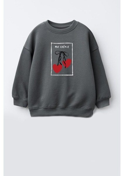Kız Çocuk Baskılı 3 Iplik Pamuklu Kumaş Sweatshirt fiyatları