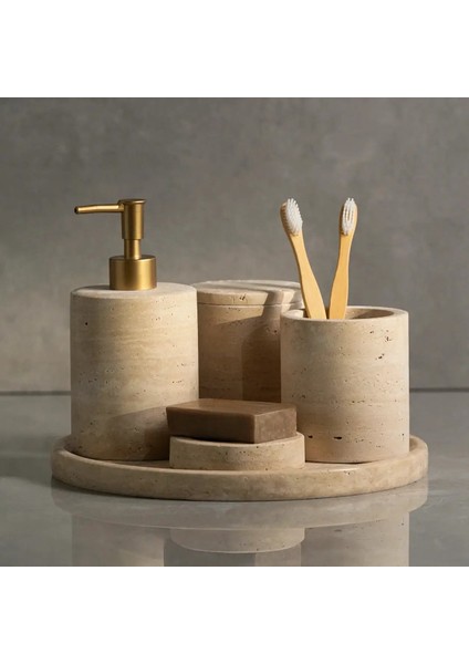 Rizz Mermer 5li Banyo Seti Bej