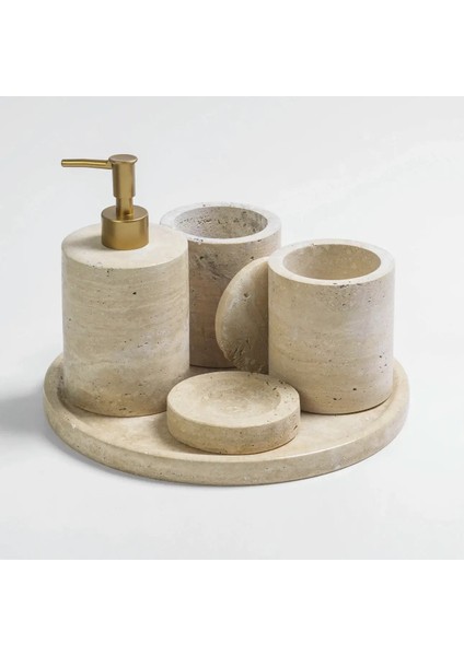 Rizz Mermer 5li Banyo Seti Bej modelleri