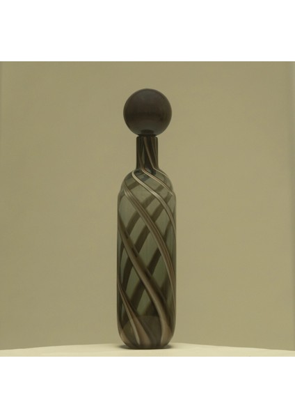 Lyon Yeşil Kahve Çizgili Cam Vazo 10X46 cm