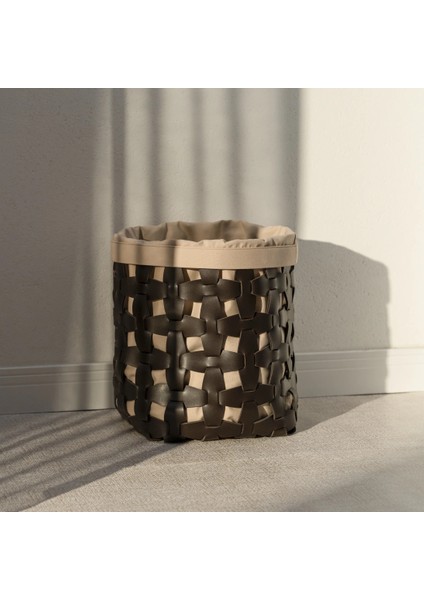 Royce Deri Örgü Sepet Büyük Kahverengi