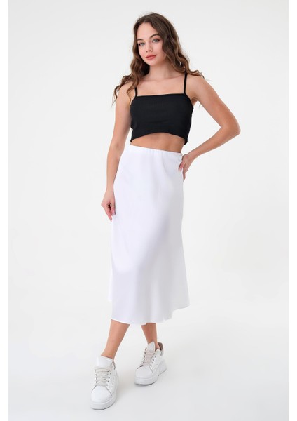Kadın Beyaz Saten Etek Uzun Model Şık Tasarım Günlük Kullanım İçin fiyatları