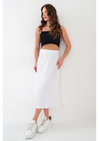 Kadın Beyaz Saten Etek Uzun Model Şık Tasarım Günlük Kullanım İçin fırsatları