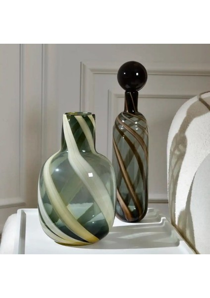 Lyon Yeşil Kahve Çizgili Cam Vazo 10X46 cm fırsatları