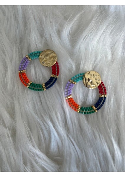 Renkli, Yuvarlak, Çivili Küpe