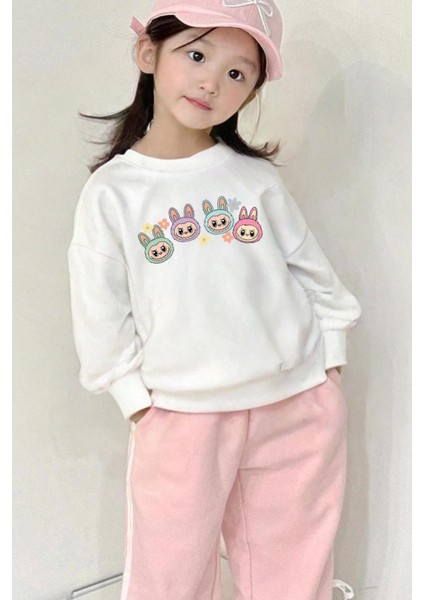 Kız Çocuk Labubu Baskılı 3 Iplik Kumaş Pamuklu Sweatshirt