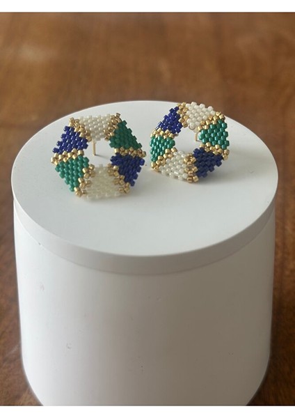 Lacivert, Yeşil, Krem, Altıgen, Çivili Küpe fiyatları