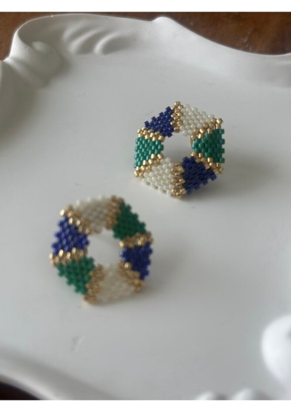 Lacivert, Yeşil, Krem, Altıgen, Çivili Küpe modelleri