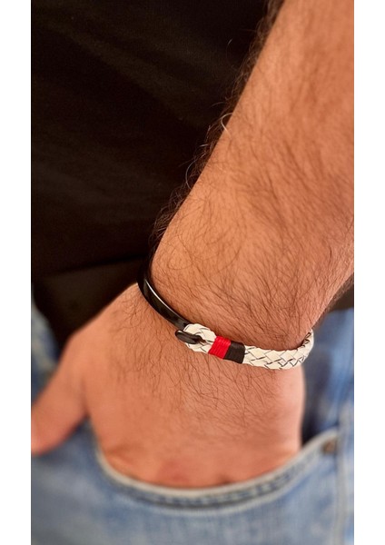 Deri&krom Kombin Erkek Bileklik Net 22CM (Türk El Üretimi)