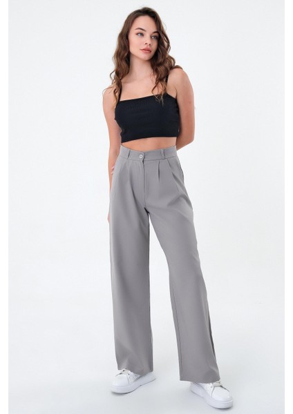 Kadın Gri Yüksek Bel Palazzo Pantolon fırsatları