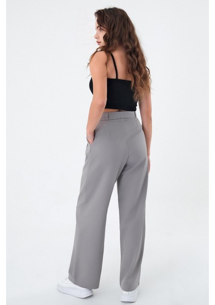 Kadın Gri Yüksek Bel Palazzo Pantolon indirimleri
